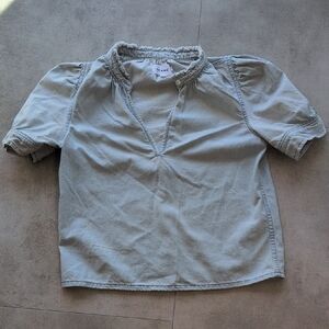 FRAME Ruffle Collar Chambray Denim Blue Lightweight Cotton Top